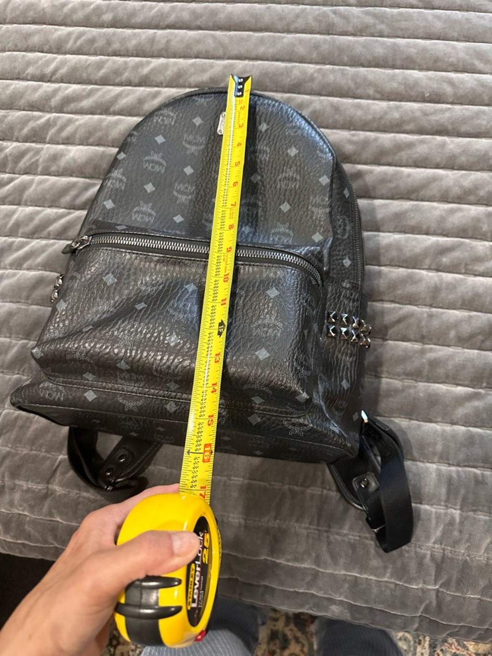 MCM Black Monogram Studded Leather Backpack - Picture 4 of 8